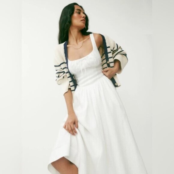 NEW Reformation Balia Linen Sleeveless Midi Dress in White | US 4 UK 8 - Picture 3 of 16